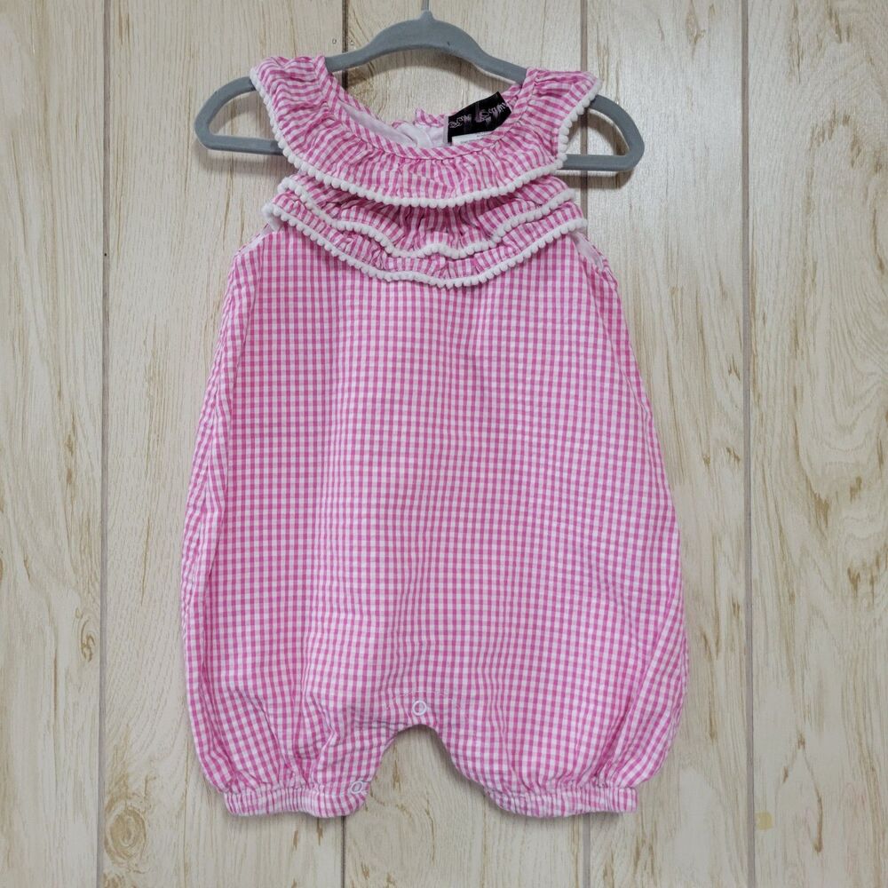 Rare Editions Pink White Ruffle Girl's Romper 6-9M